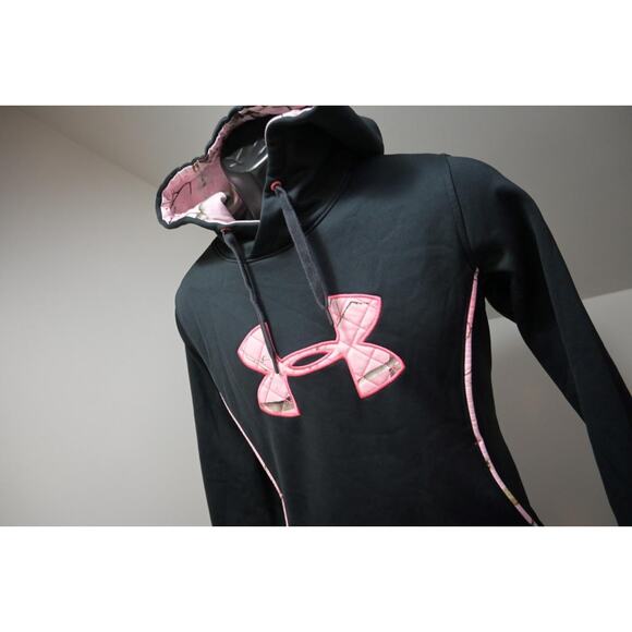 Under Armour Hoodie Fleece Storm Pink Camo Pull Over Sweater Womens Sz Medium - Picture 2 of 11